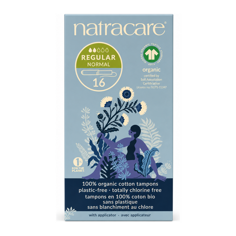 Natracare Organic Applicator Tampons Regular x 16 by Natracare Natural Beauty — front view showing product label and branding, studio product photo on white background