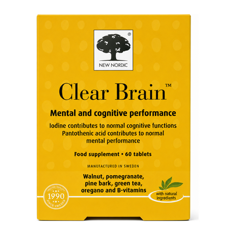 New Nordic Clear Brain 60 tablets by New Nordic Vitamin & Mineral Supplements — front view showing product label and branding, studio product photo on white background