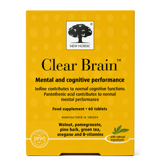 New Nordic Clear Brain 60 tablets by New Nordic Vitamin & Mineral Supplements — front view showing product label and branding, studio product photo on white background