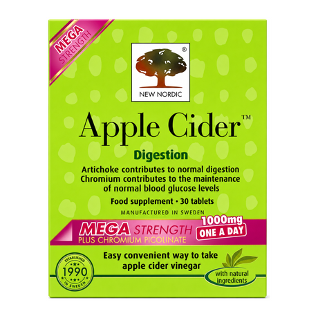 New Nordic Apple Cider Mega Strength OAD 30 Tablets by New Nordic Vitamin & Mineral Supplements — front view showing product label and branding, studio product photo on white background
