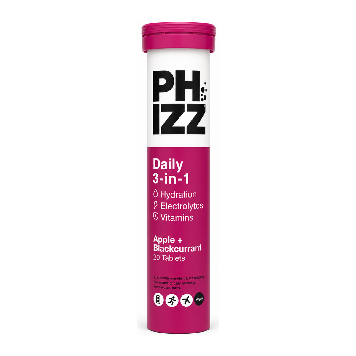 Phizz 3in1 Hydration Electrolytes Vitamins - App&Bcurrant - 10 Tabs by Phizz Vitamin & Mineral Supplements — front view showing product label and branding, studio product photo on white background