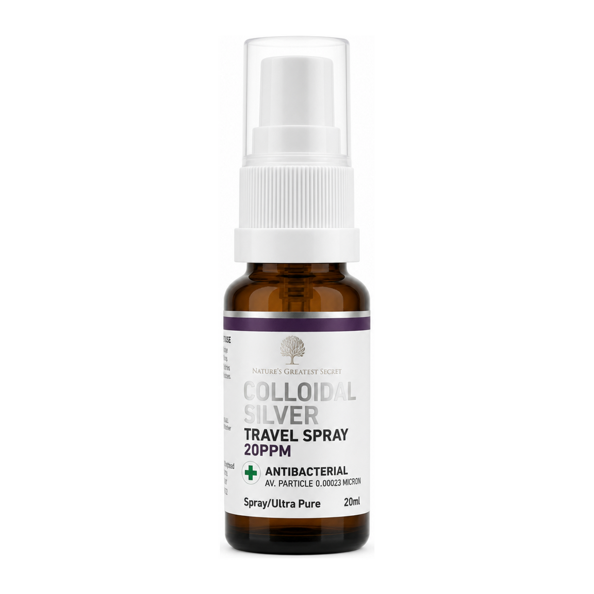Nature's Greatest Secret 20ppm Colloidal Silver Spray Travel Size by Nature's Greatest Secret Natural Remedies — front view showing product label and branding, studio product photo on white background
