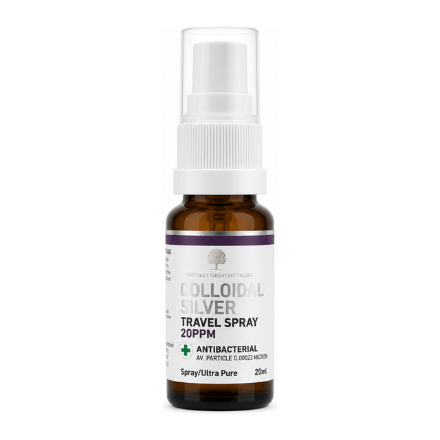 Nature's Greatest Secret 20ppm Colloidal Silver Spray Travel Size by Nature's Greatest Secret Natural Remedies — front view showing product label and branding, studio product photo on white background