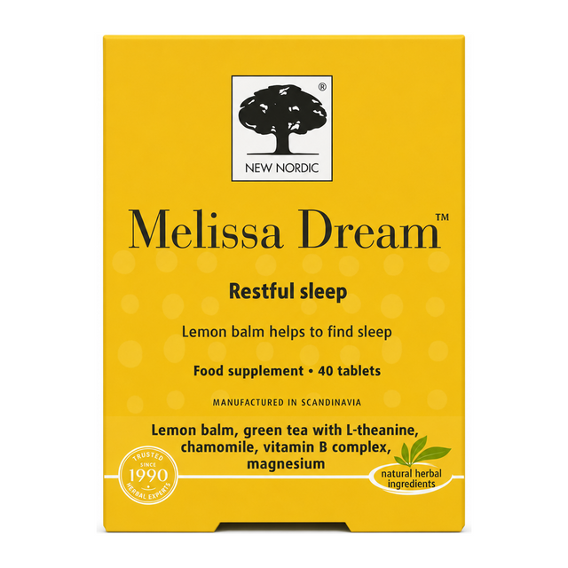 New Nordic Melissa Dream 20 tablets by New Nordic — front view showing product label and branding, studio product photo on white background