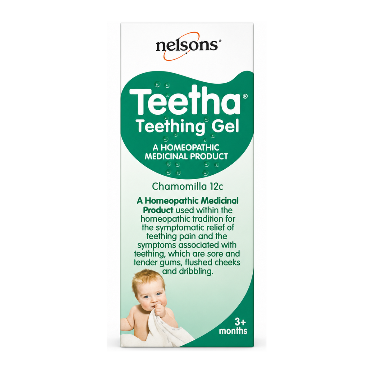 Nelsons Teetha Teething Gel by Nelsons Natural Remedies — front view showing product label and branding, studio product photo on white background