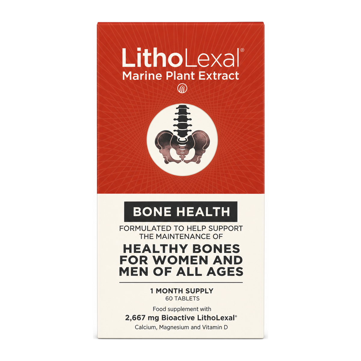 LithoLexal Bone Health OSTEOPOROTIC 60 Tablets by LithoLexal Natural Remedies — front view showing product label and branding, studio product photo on white background