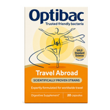 Optibac Probiotics For Travelling Abroad 20 capsules by Optibac Natural Remedies — front view showing product label and branding, studio product photo on white background