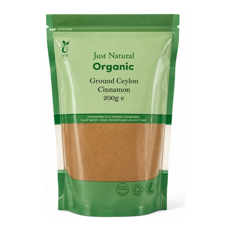 Just Natural Herbs Organic Ground Ceylon Cinnamon by Just Natural — front view showing product label and branding, studio product photo on white background