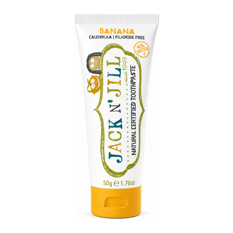 Jack N' Jill Natural Calendula Toothpaste Banana Flavour by Jack N' Jill Natural Beauty — front view showing product label and branding, studio product photo on white background
