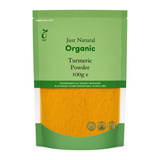 Just Natural Organic Turmeric Powder by Just Natural Food & Drinks — front view showing product label and branding, studio product photo on white background