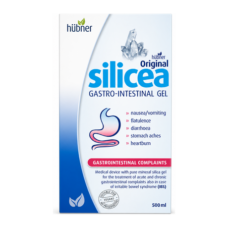 Hubner Silicea Gastro bottle by Hübner Natural Remedies — front view showing product label and branding, studio product photo on white background
