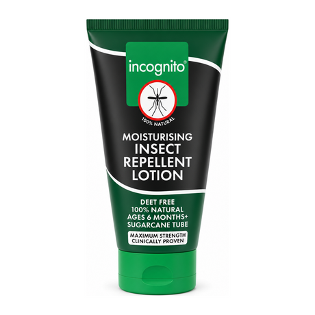 incognito natural insect repellent lotion by Incognito Natural Beauty — front view showing product label and branding, studio product photo on white background