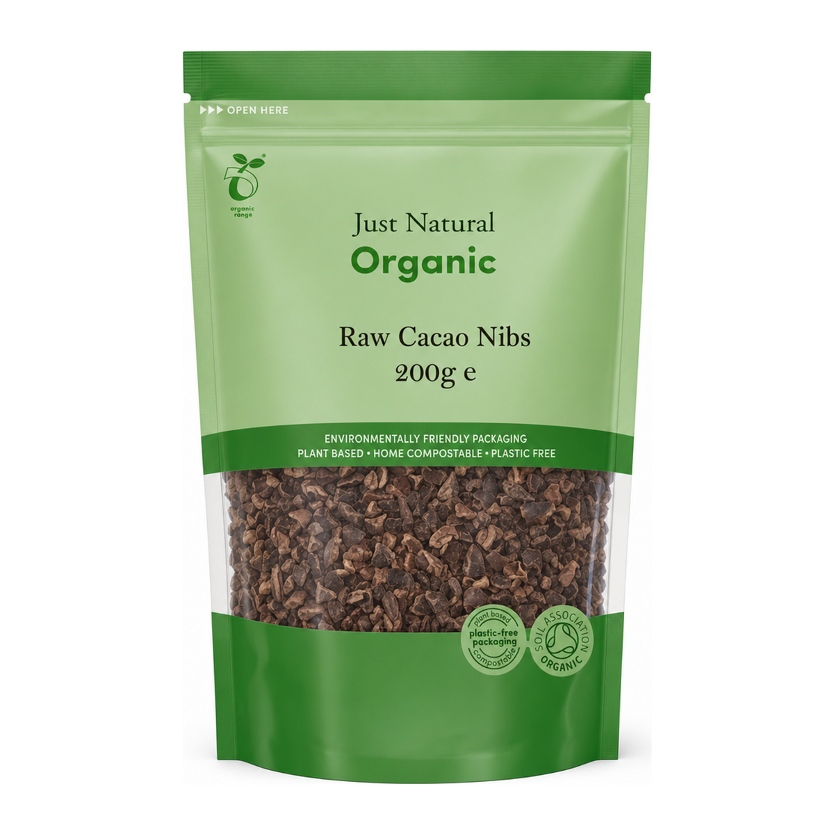 Just Natural Organic Organic Cacao Nibs Raw by Just Natural — front view showing product label and branding, studio product photo on white background