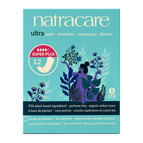 Natracare Natural Ultra Pads Super Plus x 12 by Natracare Natural Beauty — front view showing product label and branding, studio product photo on white background