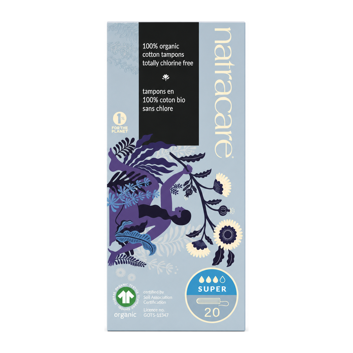 Natracare Organic Non-Applicator Tampons Super x 10 by Natracare Natural Beauty — front view showing product label and branding, studio product photo on white background