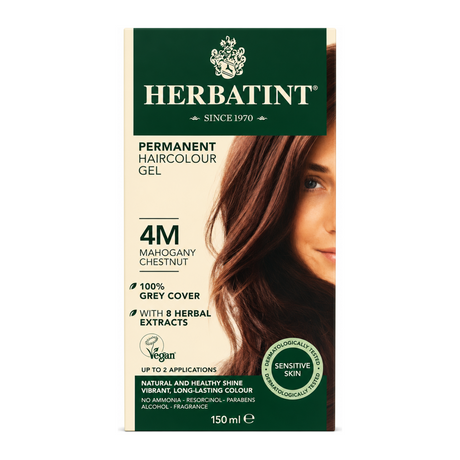 Herbatint Mahogany Chestnut Ammonia Free hair Colour 4M by Herbatint Natural Beauty — front view showing product label and branding, studio product photo on white background