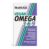 HealthAid Vegan Omega 3.6.9 Capsules by HealthAid Natural Remedies — front view showing product label and branding, studio product photo on white background