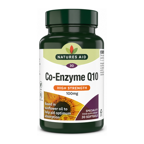 Natures Aid Co-Q-10 - 100mg (Co Enzyme Q10) 30 Caps by Natures Aid Natural Remedies — front view showing product label and branding, studio product photo on white background