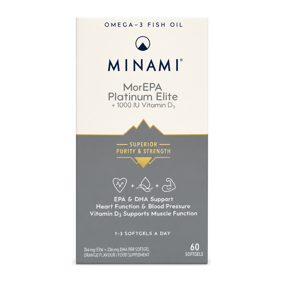 Minami Nutrition MorEPA Platinumules Elite 60 softgels by Minami Vitamin & Mineral Supplements — front view showing product label and branding, studio product photo on white background