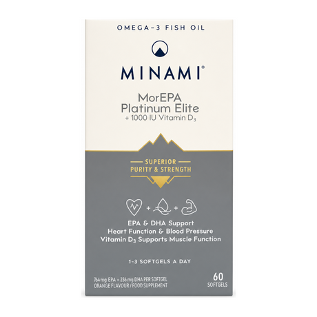Minami Nutrition MorEPA Platinumules Elite 60 softgels by Minami Vitamin & Mineral Supplements — front view showing product label and branding, studio product photo on white background