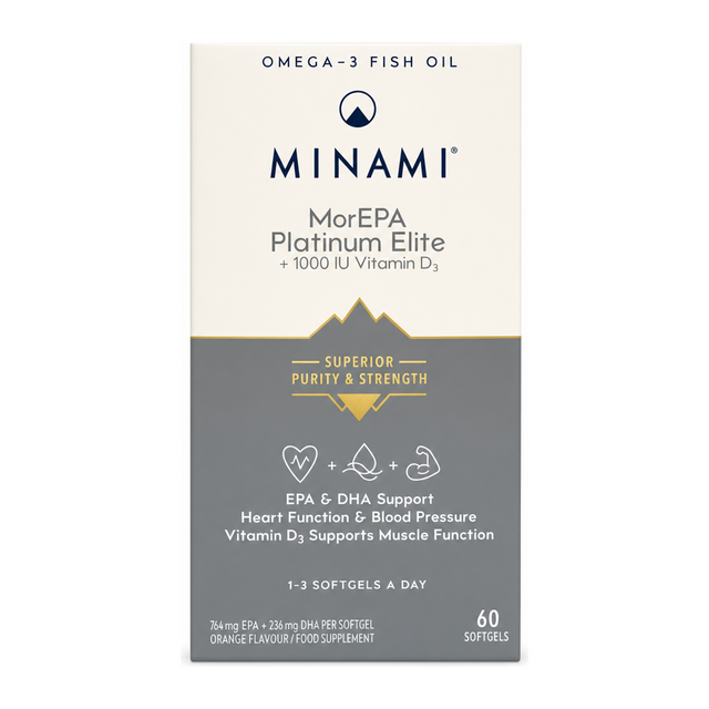 Minami Nutrition MorEPA Platinumules Elite 60 softgels by Minami Vitamin & Mineral Supplements — front view showing product label and branding, studio product photo on white background