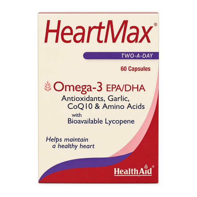 HealthAid HeartMax Capsules 60's by HealthAid Natural Remedies — front view showing product label and branding, studio product photo on white background