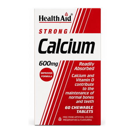 HealthAid Calcium 600mg Chewable Tablets by HealthAid Natural Remedies — front view showing product label and branding, studio product photo on white background