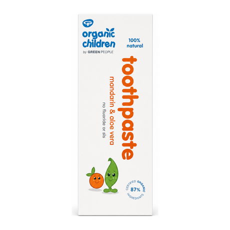 Green People Organic Children Mandarin & Aloe Vera Toothpaste by Green People Natural Beauty — front view showing product label and branding, studio product photo on white background