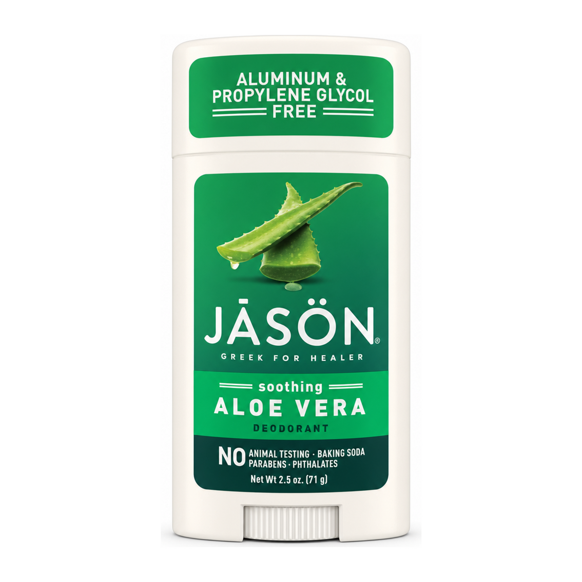 Jason Aloe Vera Deodorant Stick by Jāsön Natural Beauty — front view showing product label and branding, studio product photo on white background