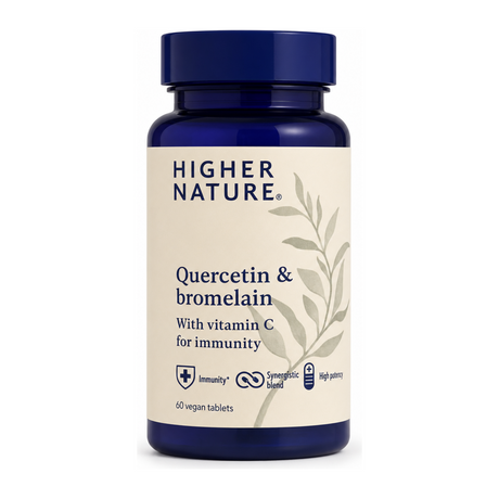 Higher Nature Quercetin & Bromelain 60's by Higher Nature Natural Remedies — front view showing product label and branding, studio product photo on white background
