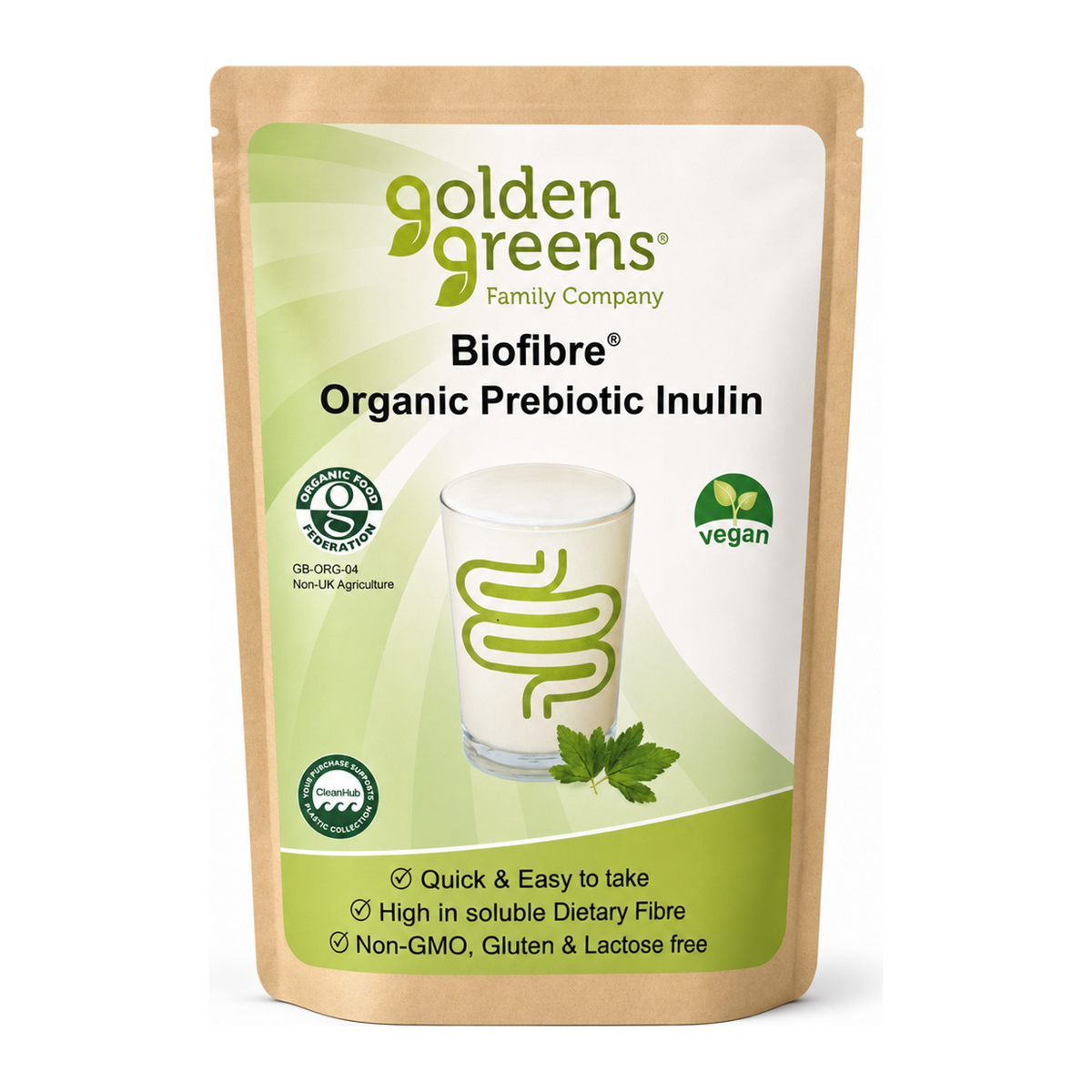 Greens Organic Inulin Powder by Golden Greens Natural Remedies — front view showing product label and branding, studio product photo on white background