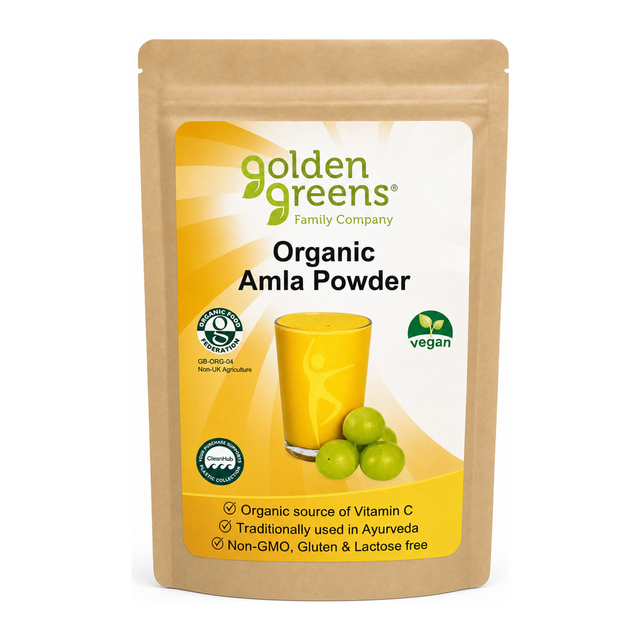 Greens Organic Organic Amla Fruit Powder by Golden Greens Natural Remedies — front view showing product label and branding, studio product photo on white background