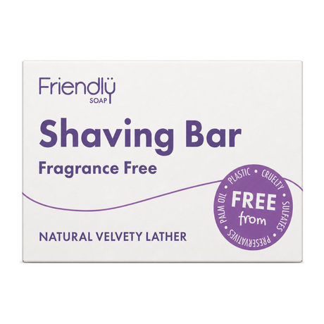 Friendly Soap Shaving Bar - Fragrance Free by Friendly Soap Natural Beauty — front view showing product label and branding, studio product photo on white background