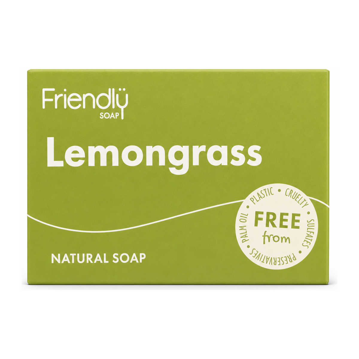 Friendly Soap Lemongrass & Hemp Soap by Friendly Soap Natural Beauty — front view showing product label and branding, studio product photo on white background