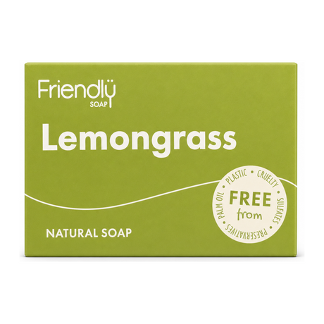 Friendly Soap Lemongrass & Hemp Soap by Friendly Soap Natural Beauty — front view showing product label and branding, studio product photo on white background