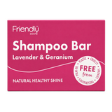 Friendly Soap Natural Shampoo Bar - Lavender & Geranium by Friendly Soap Natural Beauty — front view showing product label and branding, studio product photo on white background