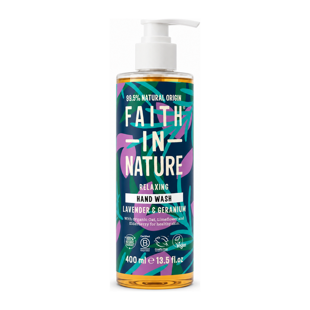 Faith in Nature Lavender & Geranium Hand Wash by Faith In Nature Natural Beauty — front view showing product label and branding, studio product photo on white background