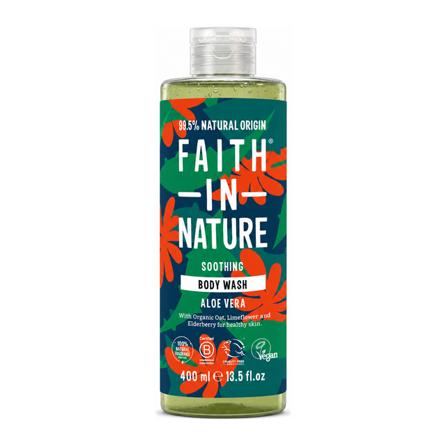 Faith in Nature Aloe Vera Body Wash by Faith In Nature Natural Beauty — front view showing product label and branding, studio product photo on white background
