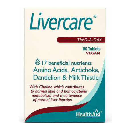 HealthAid Livercare(RED -UK) Blister - 60 Tablets by HealthAid Natural Remedies — front view showing product label and branding, studio product photo on white background