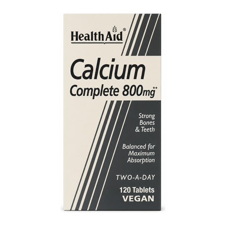 HealthAid Calcium Complete 800mg - 120 Tablets by HealthAid Natural Remedies — front view showing product label and branding, studio product photo on white background