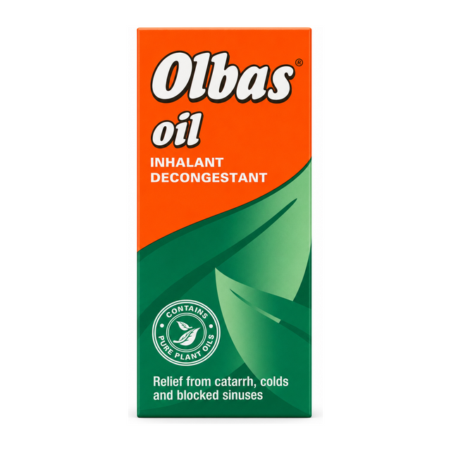 Olbas Oil by Olbas Natural Remedies — front view showing product label and branding, studio product photo on white background