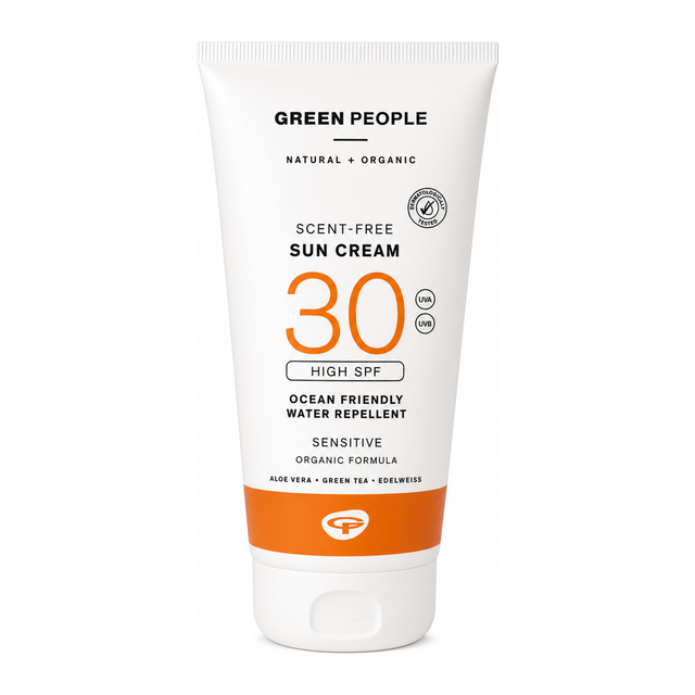 Green People Sun Lotion SPF30 Scent Free Travel Size by Green People Natural Beauty — front view showing product label and branding, studio product photo on white background