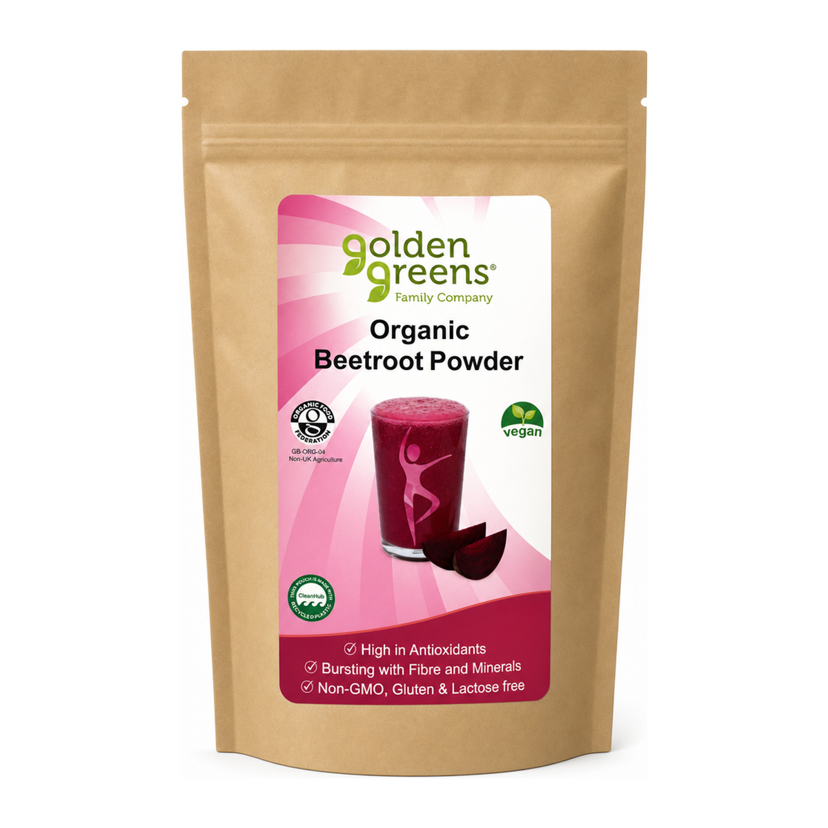 Greens Organic Organic Beetroot Powder by Golden Greens Health Food — front view showing product label and branding, studio product photo on white background