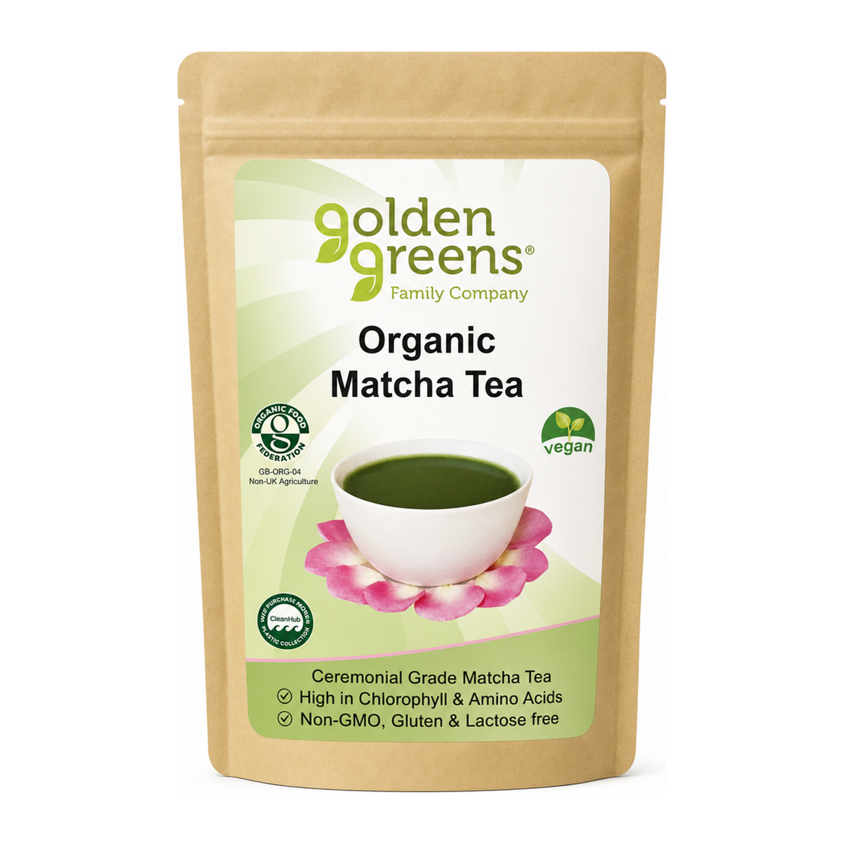 Greens Organic Matcha Tea by Golden Greens Natural Remedies — front view showing product label and branding, studio product photo on white background