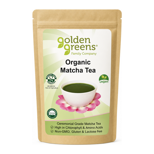 Greens Organic Matcha Tea by Golden Greens Natural Remedies — front view showing product label and branding, studio product photo on white background