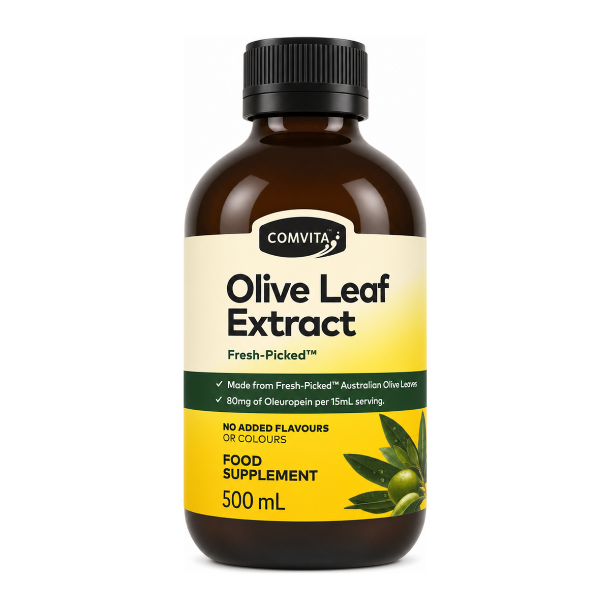 Comvita Olive Leaf Extract by Comvita Health Food — front view showing product label and branding, studio product photo on white background