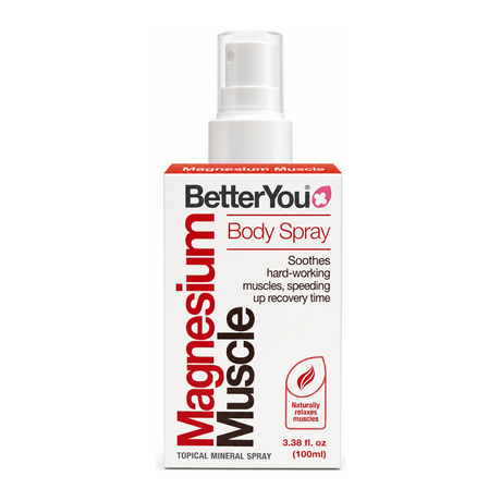 BetterYou Magnesium Muscle Body Spray by BetterYou Natural Remedies — front view showing product label and branding, studio product photo on white background