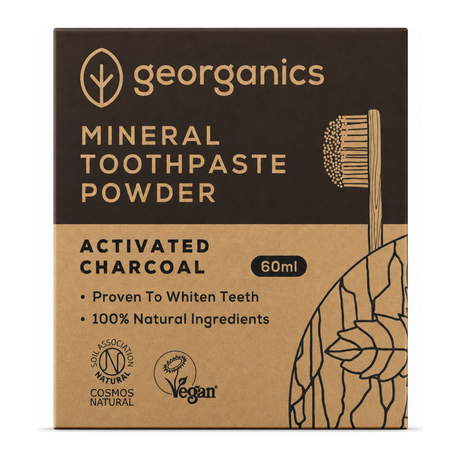 Georganics Whitening Toothpowder - Charcoal by Georganics Natural Beauty — front view showing product label and branding, studio product photo on white background