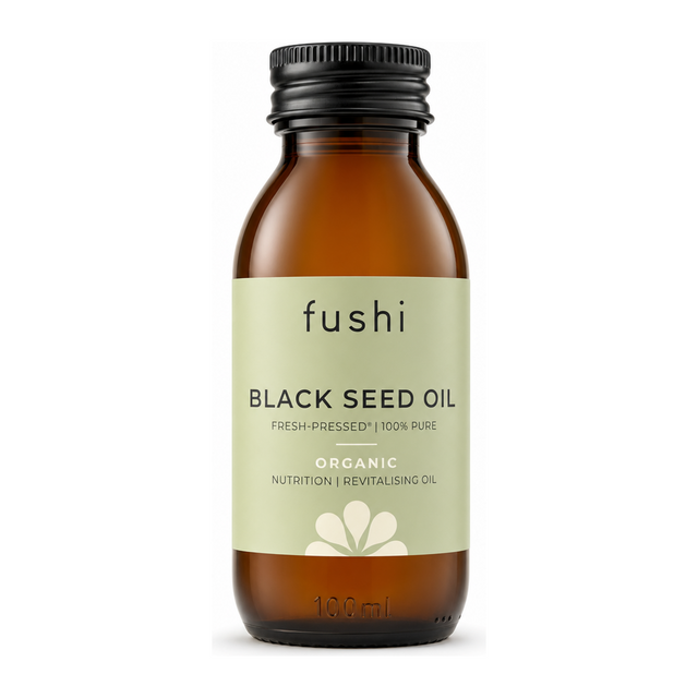 Fushi Wellbeing Black Seed Oil Organic by Fushi Natural Remedies — front view showing product label and branding, studio product photo on white background