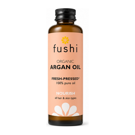 Fushi Wellbeing Organic Argan Oil by Fushi Natural Beauty — front view showing product label and branding, studio product photo on white background